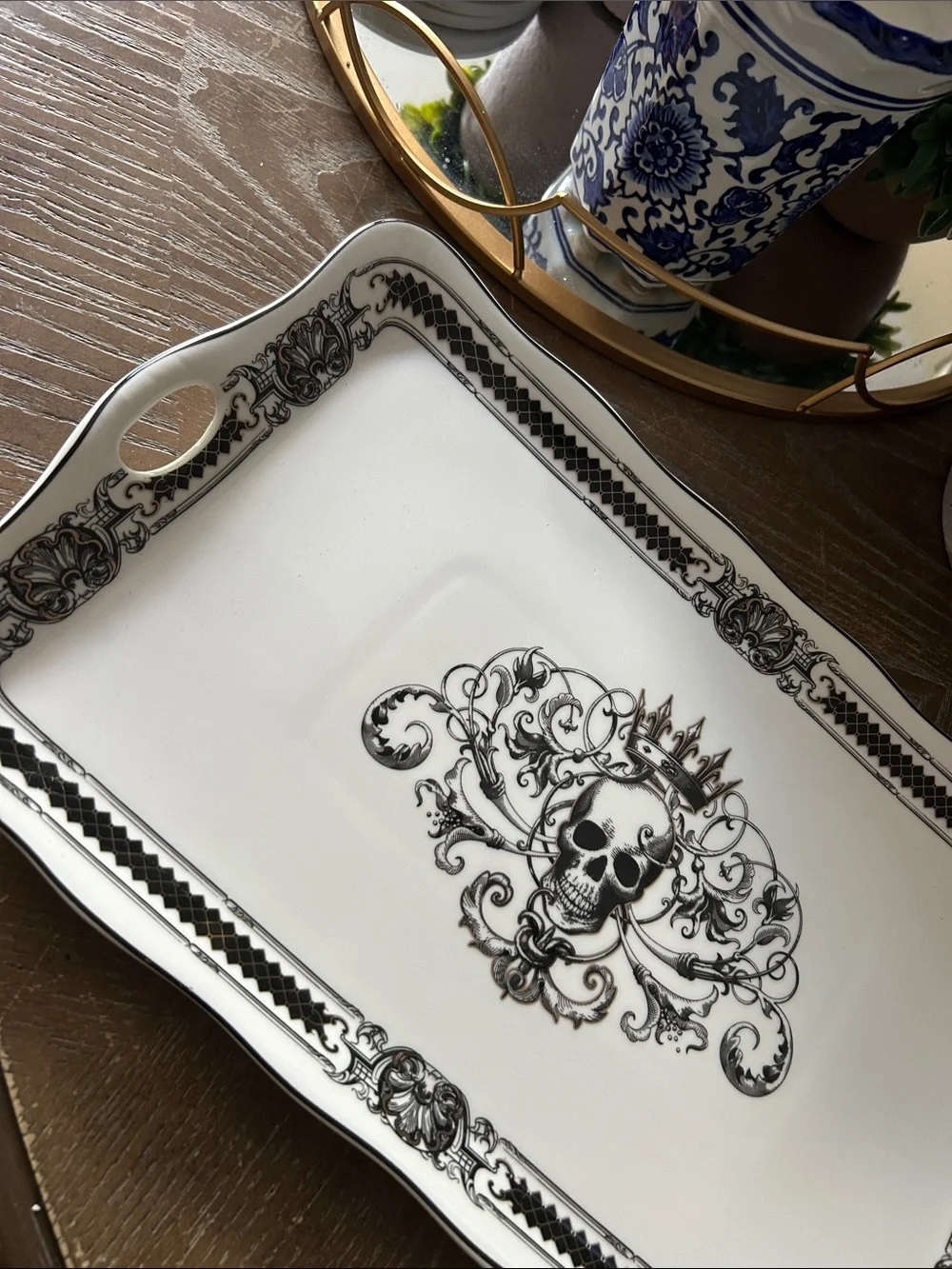 NEW! Vintage Inspired Gothic Royal Skeleton King Skull Porcelain Serving Tray